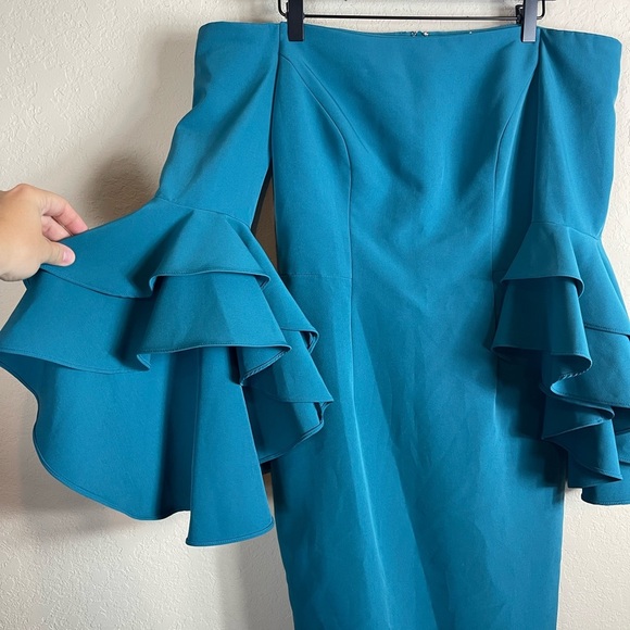 MILLY Selena Off Shoulder Dress in Teal Size 6 - Picture 3 of 10